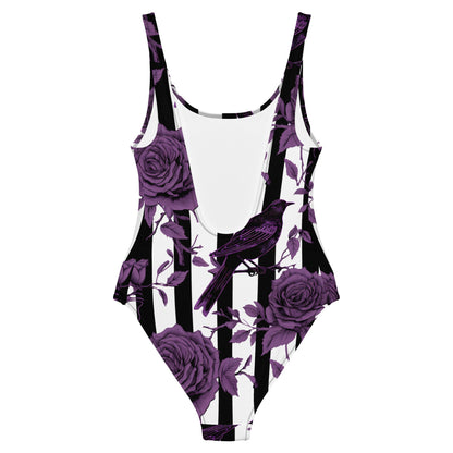 Striped Roses and Crows One Piece SwimsuitVTZdesignsXScrowcrowsgothic