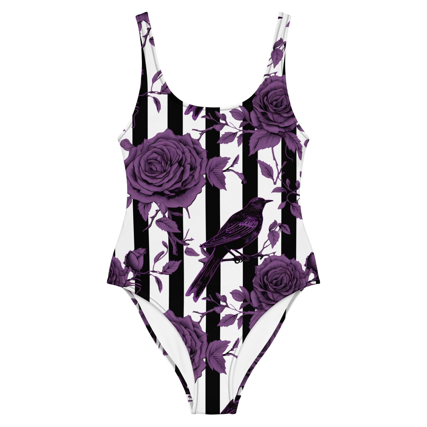 Striped Roses and Crows One Piece SwimsuitVTZdesignsXScrowcrowsgothic