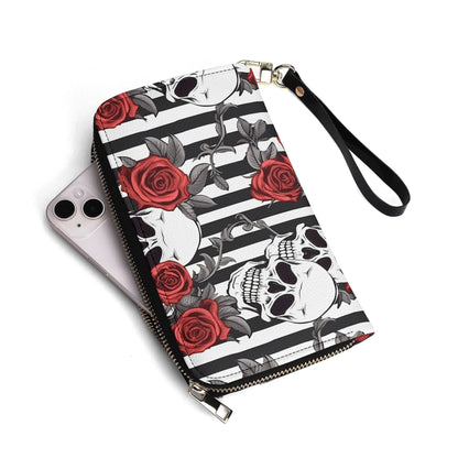 Striped Skulls and Roses Leather WalletVTZdesignsBlackblacgothgothic