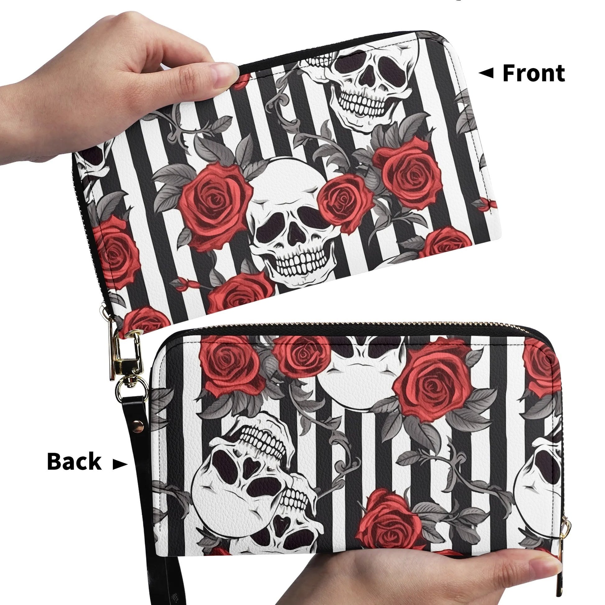 Striped Skulls and Roses Leather WalletVTZdesignsBlackblacgothgothic