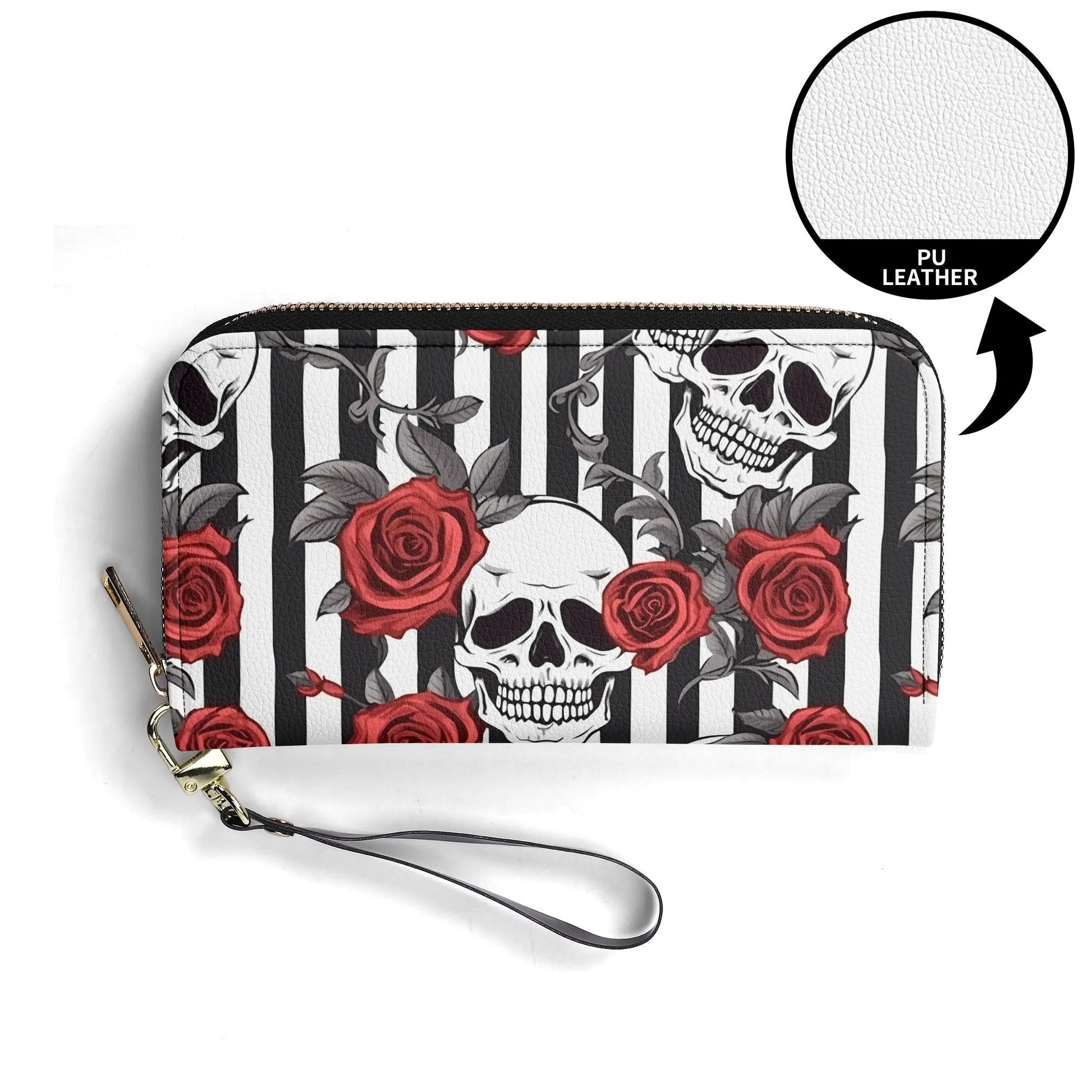 Striped Skulls and Roses Leather WalletVTZdesignsBlackblacgothgothic