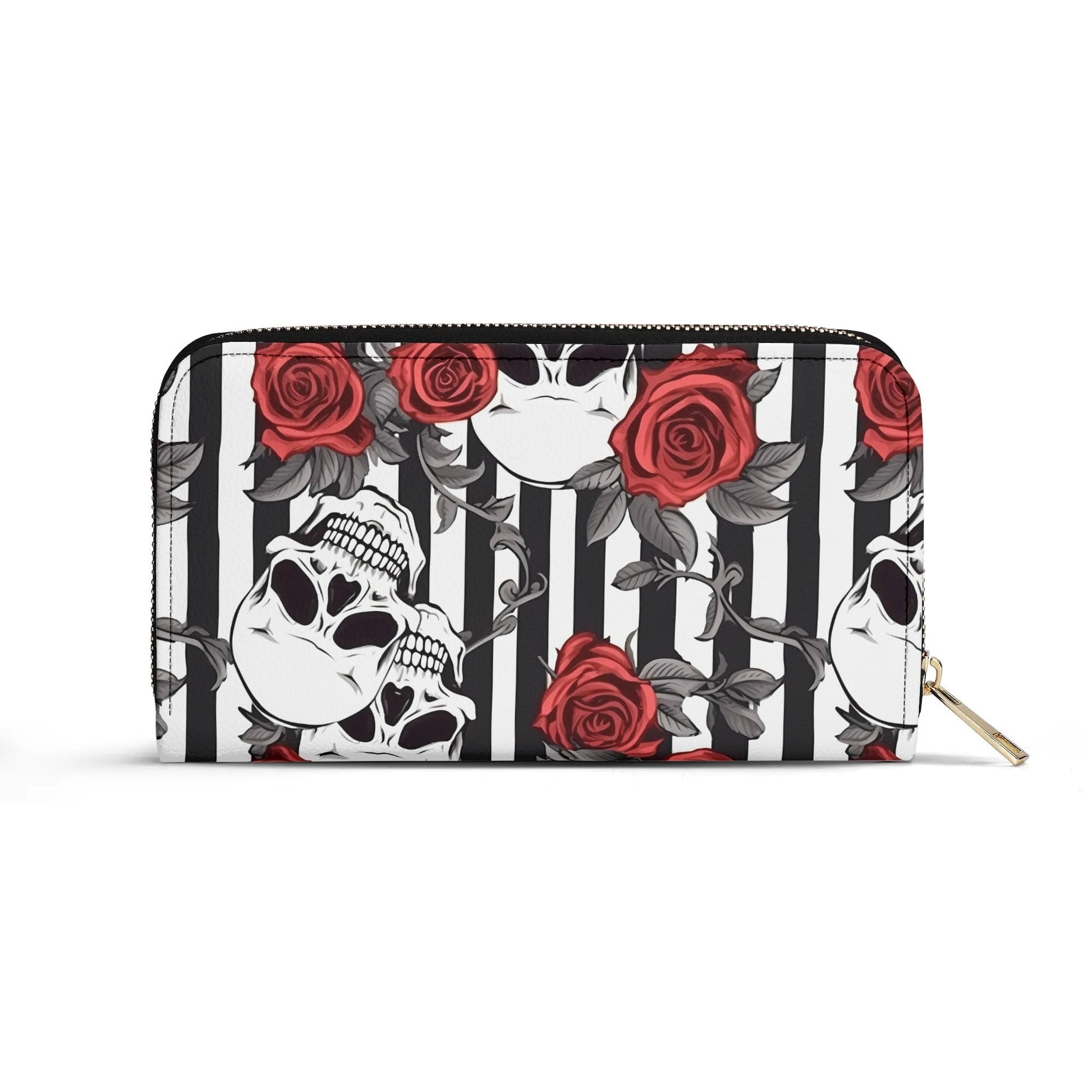 Striped Skulls and Roses Leather WalletVTZdesignsWhiteblacgothgothic