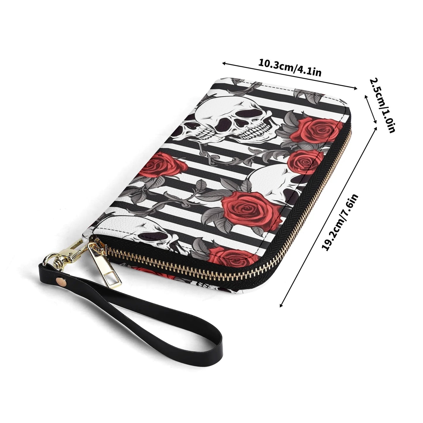 Striped Skulls and Roses Leather WalletVTZdesignsWhiteblacgothgothic