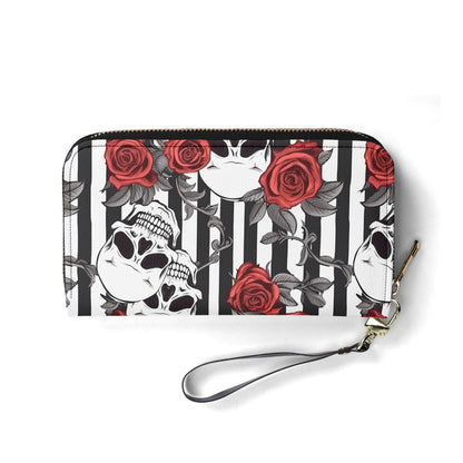 Striped Skulls and Roses Leather WalletVTZdesignsBlackblacgothgothic