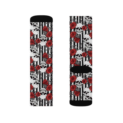 Striped Skulls and Roses Sublimation SocksAll Over PrintsVTZdesignsLAccessoriesAll Over PrintAOP