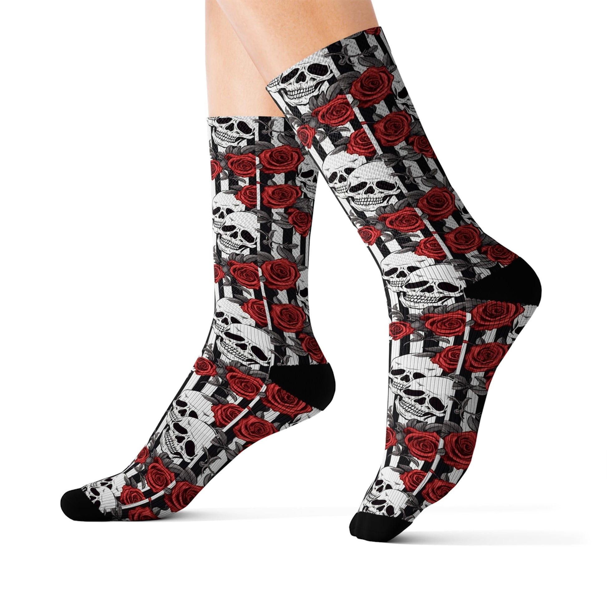 Striped Skulls and Roses Sublimation SocksAll Over PrintsVTZdesignsLAccessoriesAll Over PrintAOP