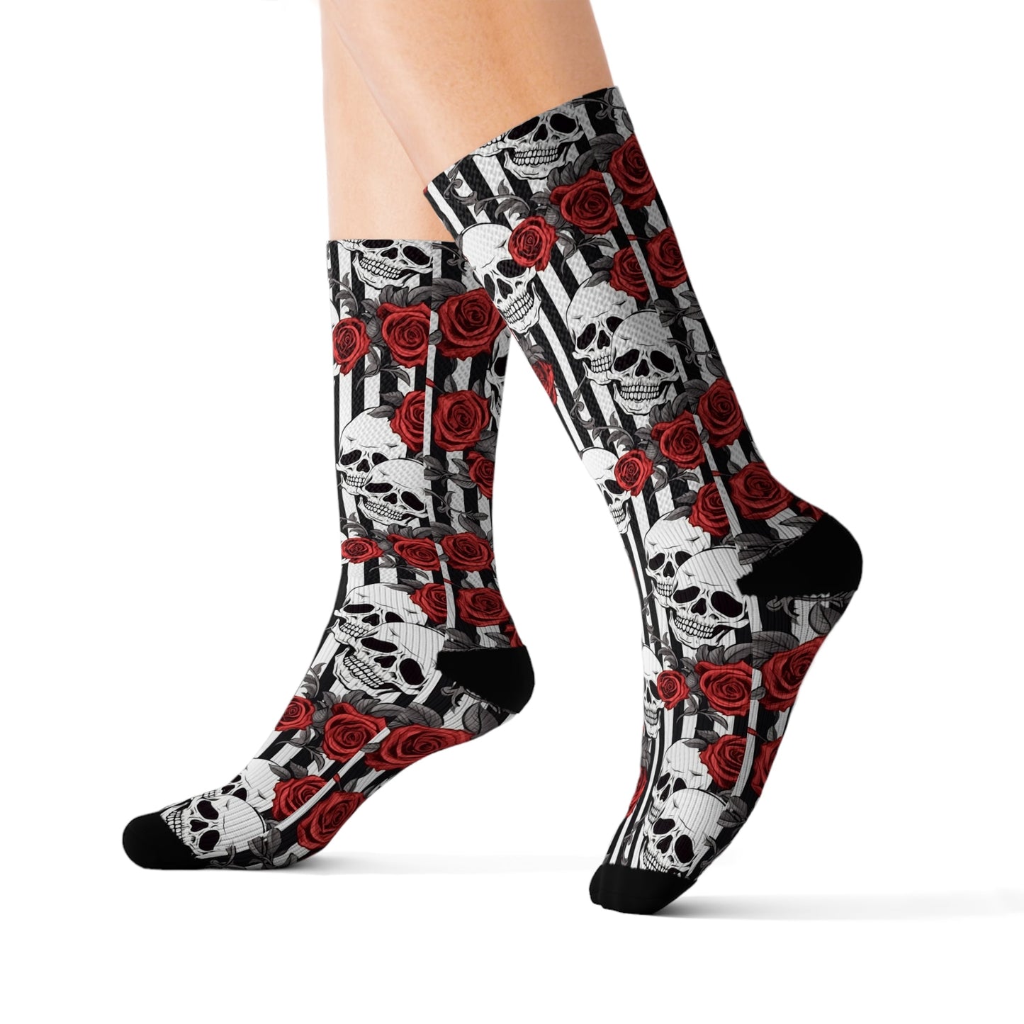 Striped Skulls and Roses Sublimation SocksAll Over PrintsVTZdesignsSAccessoriesAll Over PrintAOP