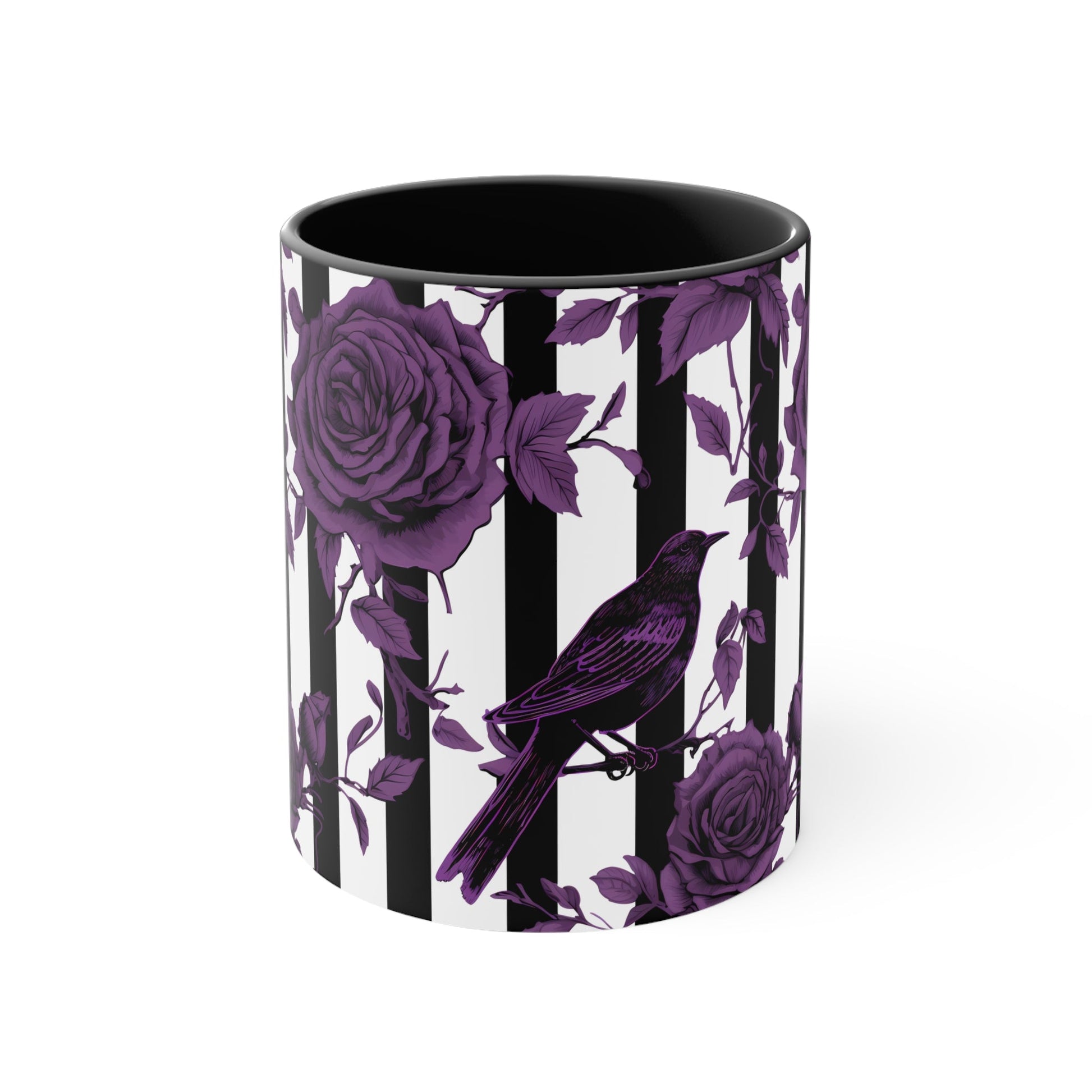 Stripes With Crows and Purple Roses Accent Coffee Mug, 11ozMugVTZdesignsBlack11oz11 oz11ozaccent mug