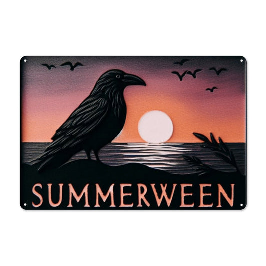 Summerween Raven Metal SignWall ArtVTZdesignsWhite12 × 16 InchArt & Wall Decorcrowgothic