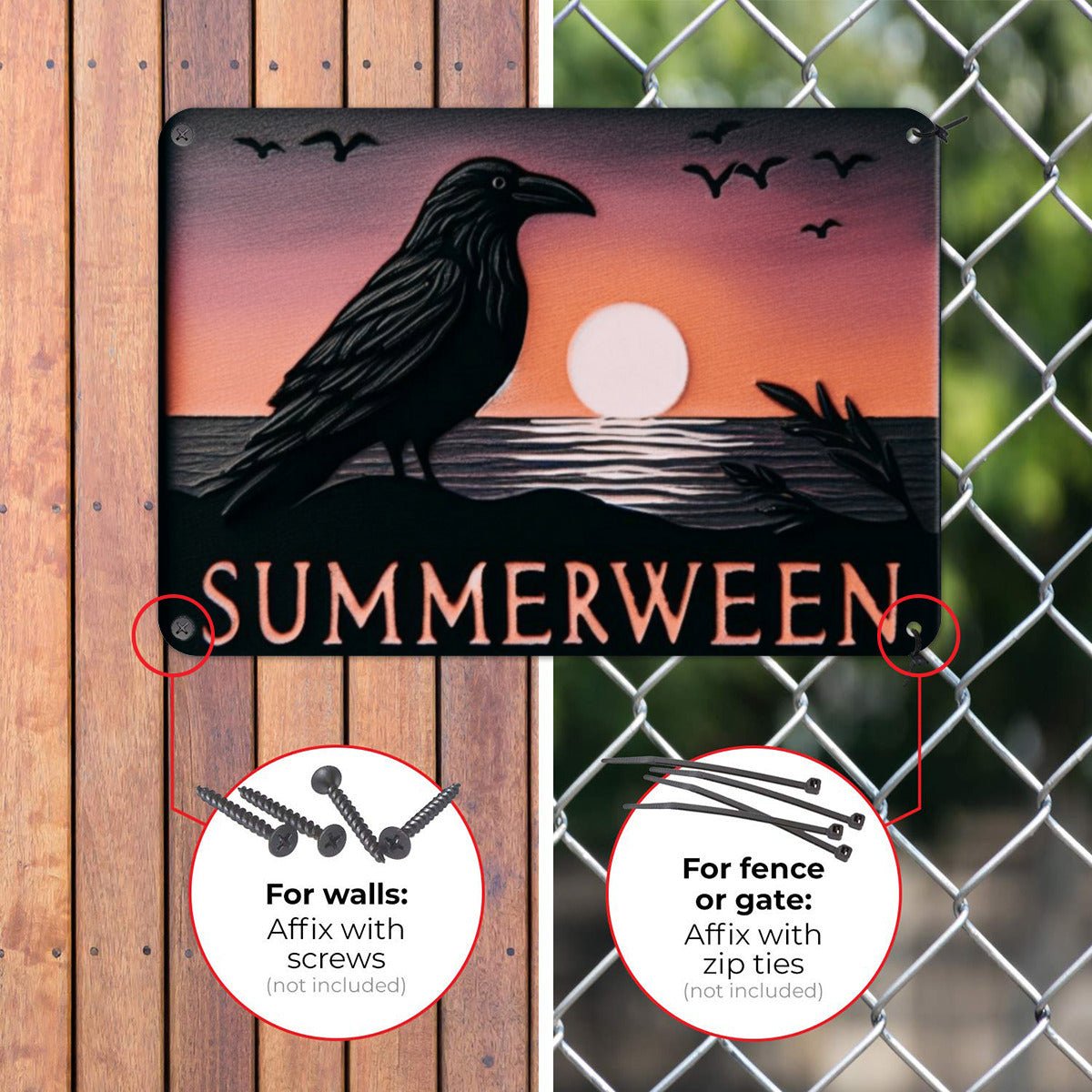 Summerween Raven Metal SignWall ArtVTZdesignsWhite12 × 16 InchArt & Wall Decorcrowgothic