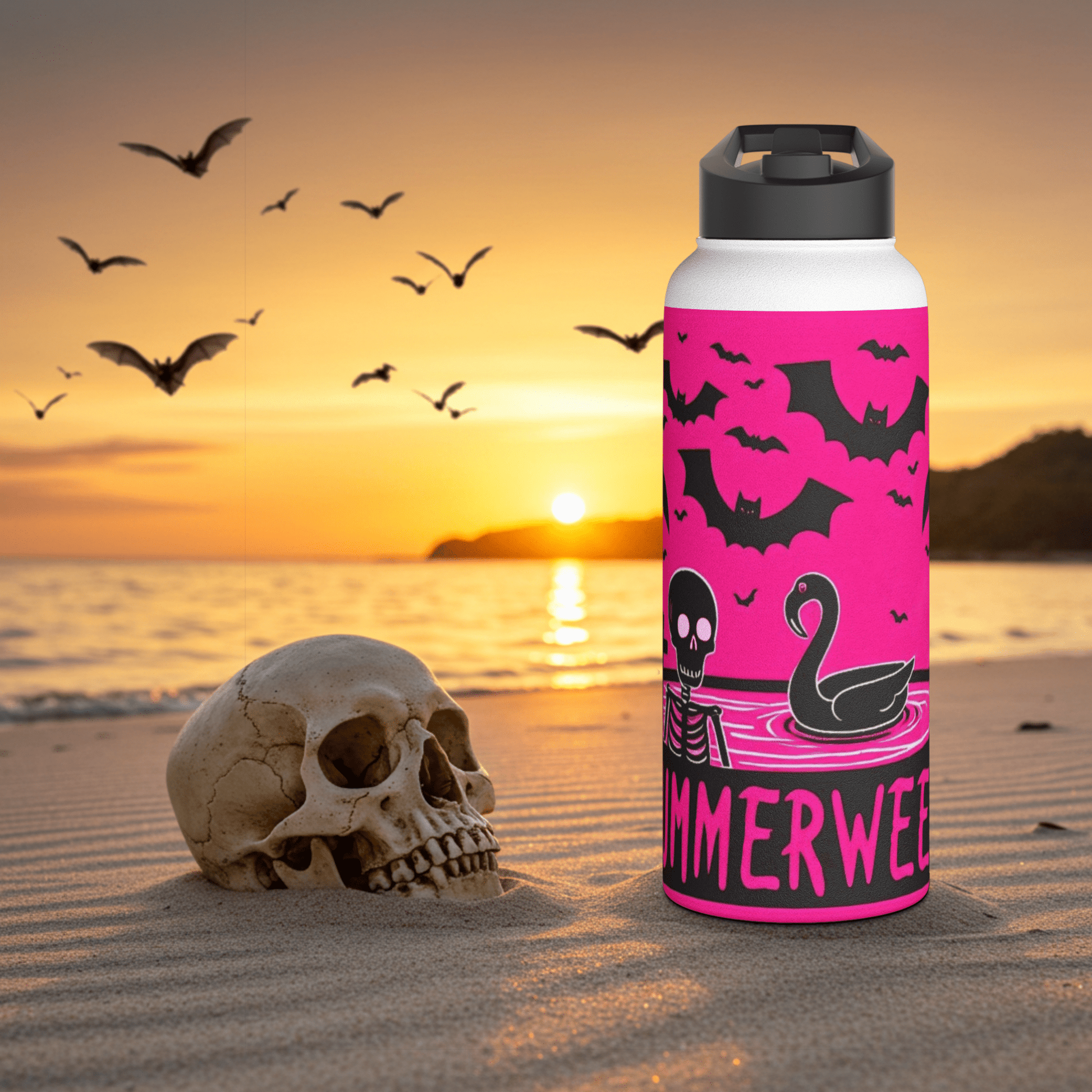 Summerween Stainless Steel Water BottleMugVTZdesigns18ozWhiteBeverageblackBottles
