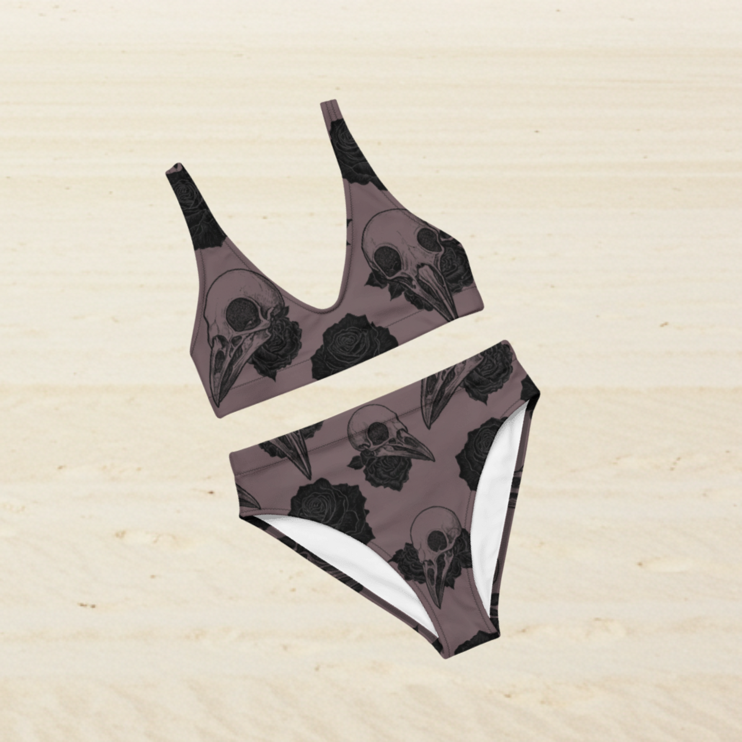 Raven Skulls and Roses High Waisted Bikini