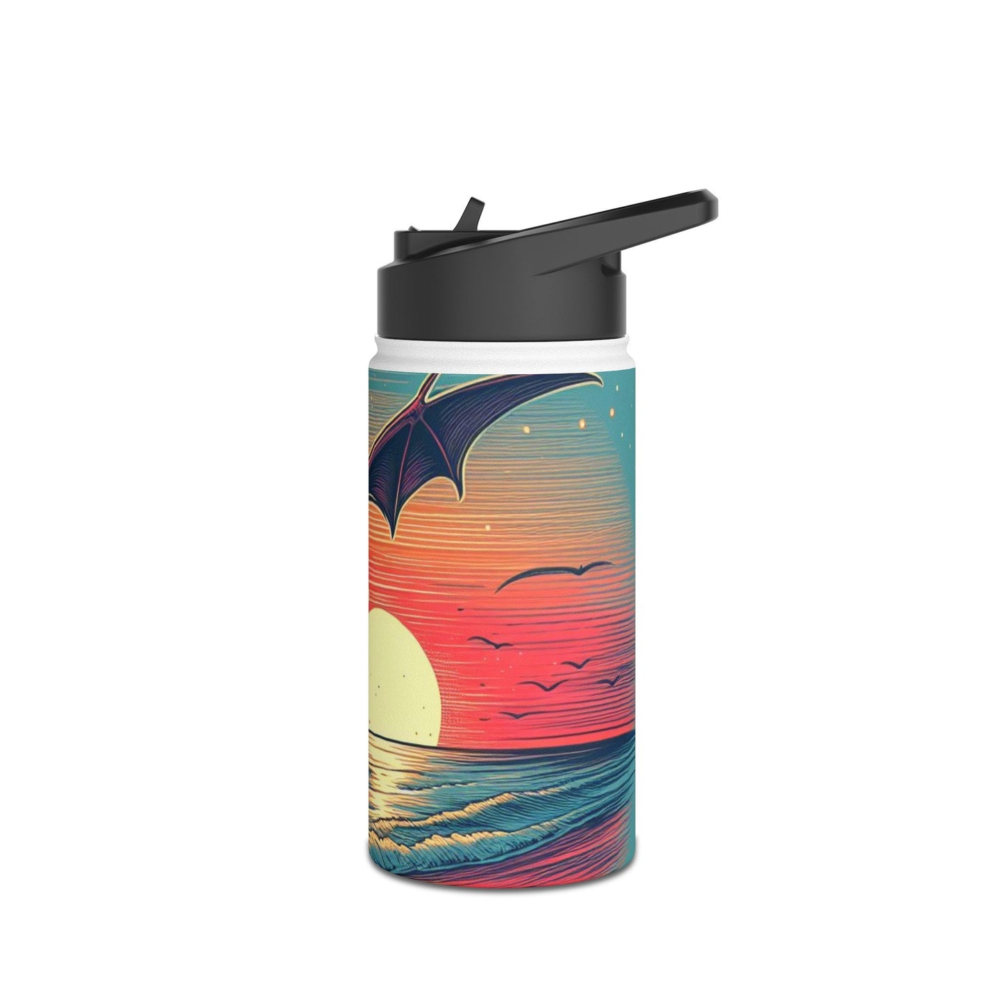 Sunset Bat Stainless Steel Water BottleMugVTZdesigns32ozWhiteBack - to - SchoolbatBeverage