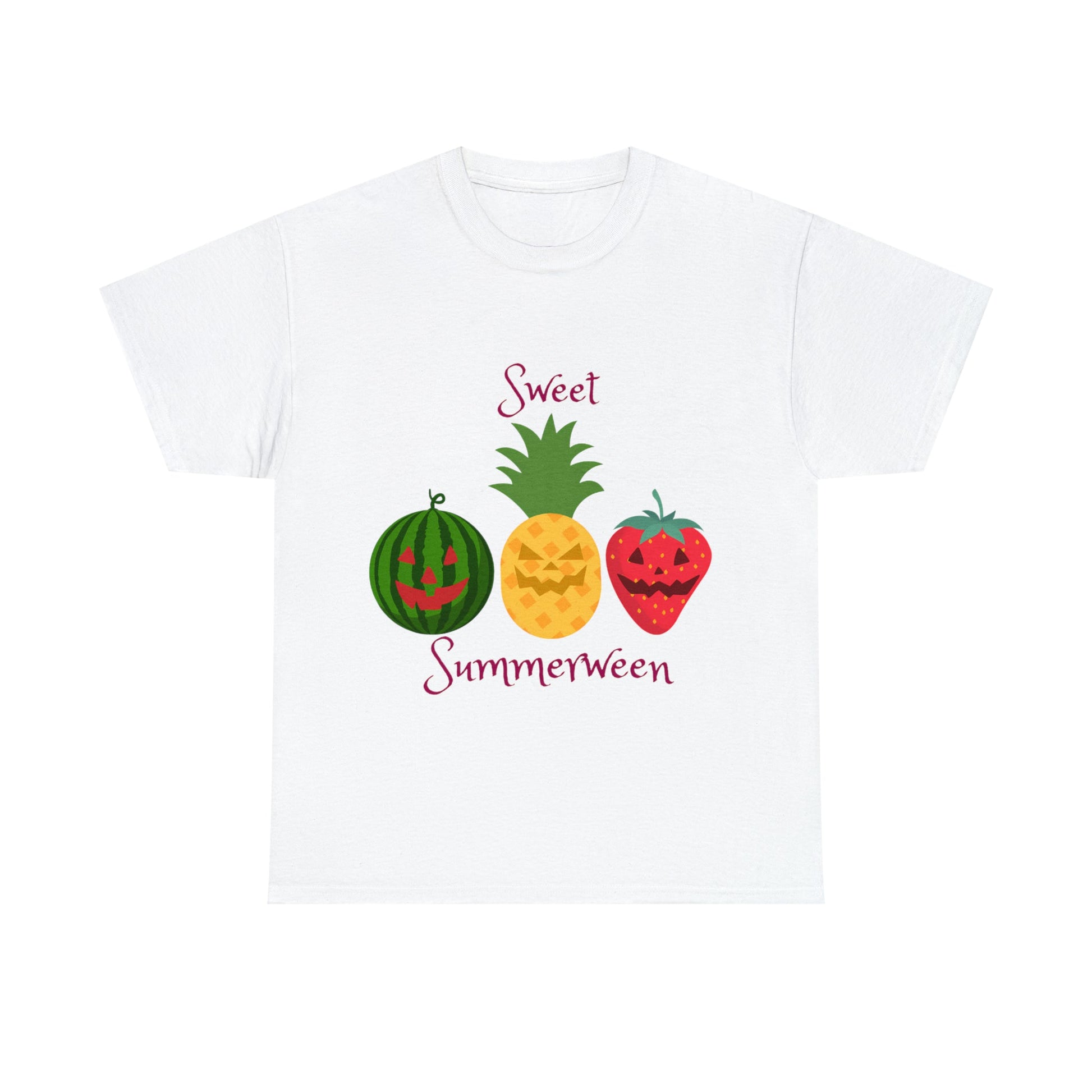 Sweet Summerween Shirt Tee Watermelon Pineapple Strawberry Jack o lantern FaceT - ShirtVTZdesignsWhiteSCrew neckDTGhalloween