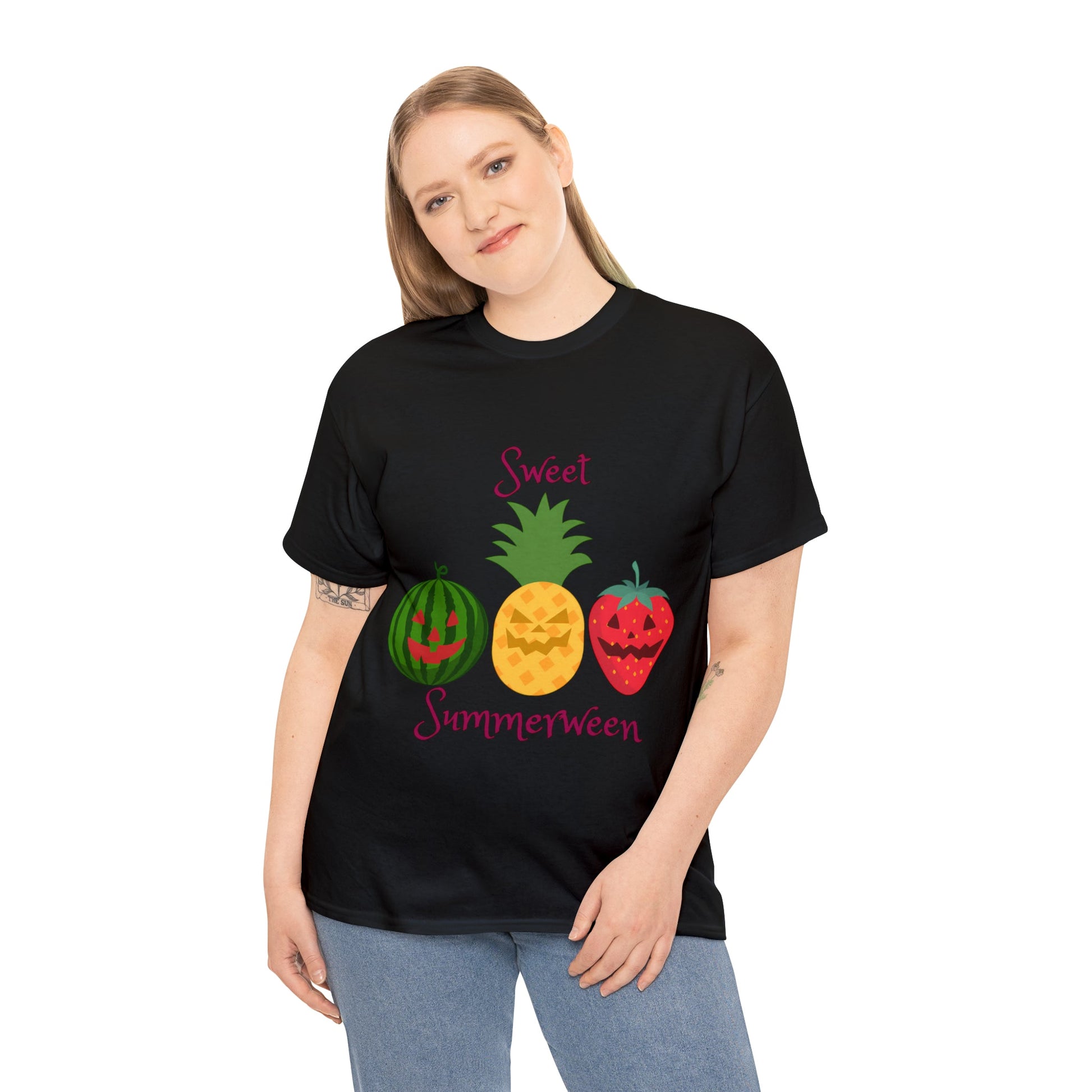 Sweet Summerween Shirt Tee Watermelon Pineapple Strawberry Jack o lantern FaceT - ShirtVTZdesignsWhiteSCrew neckDTGhalloween