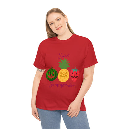 Sweet Summerween Shirt Tee Watermelon Pineapple Strawberry Jack o lantern FaceT - ShirtVTZdesignsWhiteSCrew neckDTGhalloween