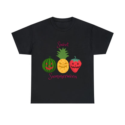 Sweet Summerween Shirt Tee Watermelon Pineapple Strawberry Jack o lantern FaceT - ShirtVTZdesignsBlackSCrew neckDTGhalloween