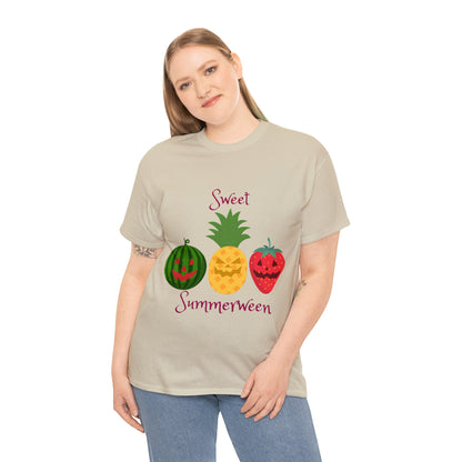 Sweet Summerween Shirt Tee Watermelon Pineapple Strawberry Jack o lantern FaceT - ShirtVTZdesignsWhiteSCrew neckDTGhalloween