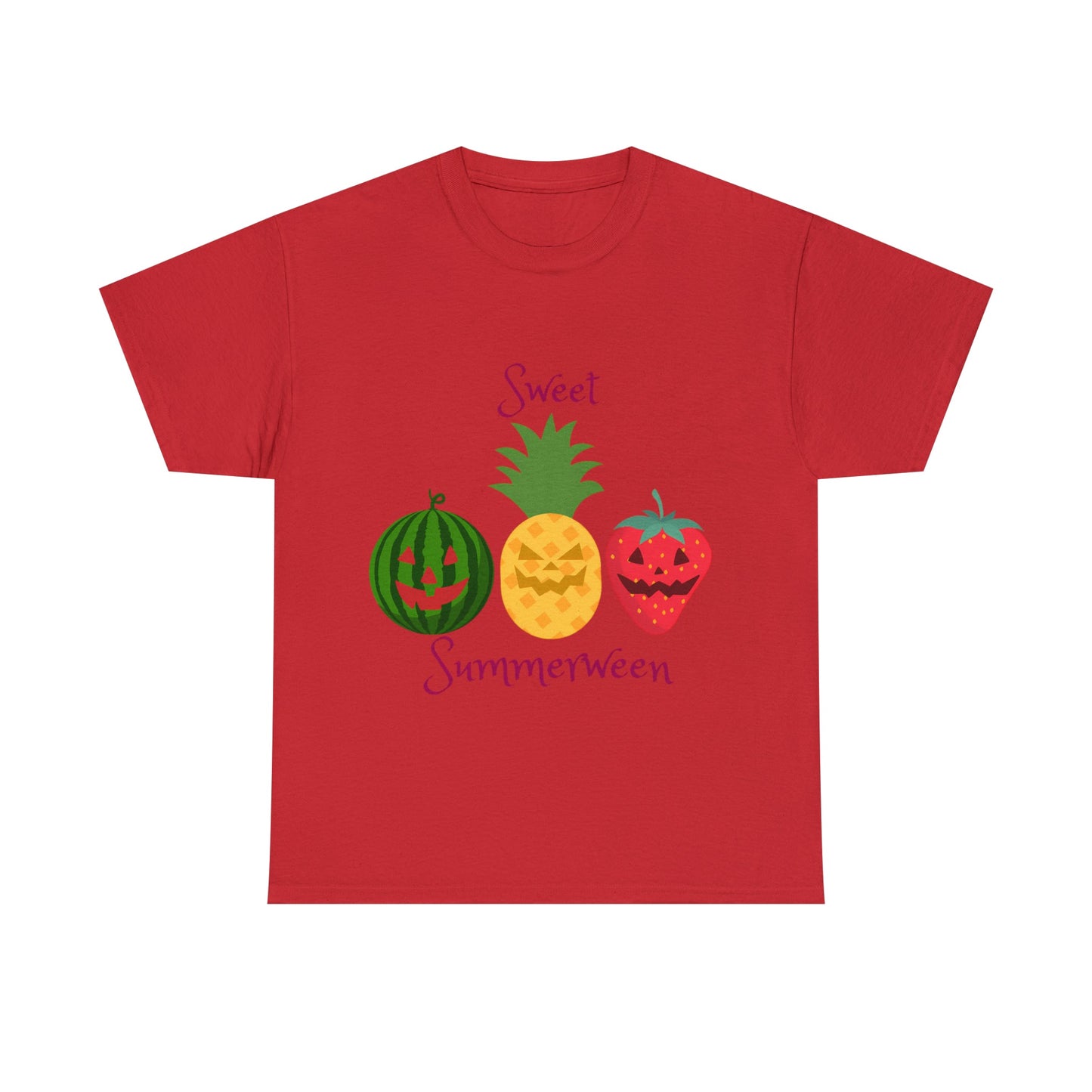Sweet Summerween Shirt Tee Watermelon Pineapple Strawberry Jack o lantern FaceT - ShirtVTZdesignsRedSCrew neckDTGhalloween