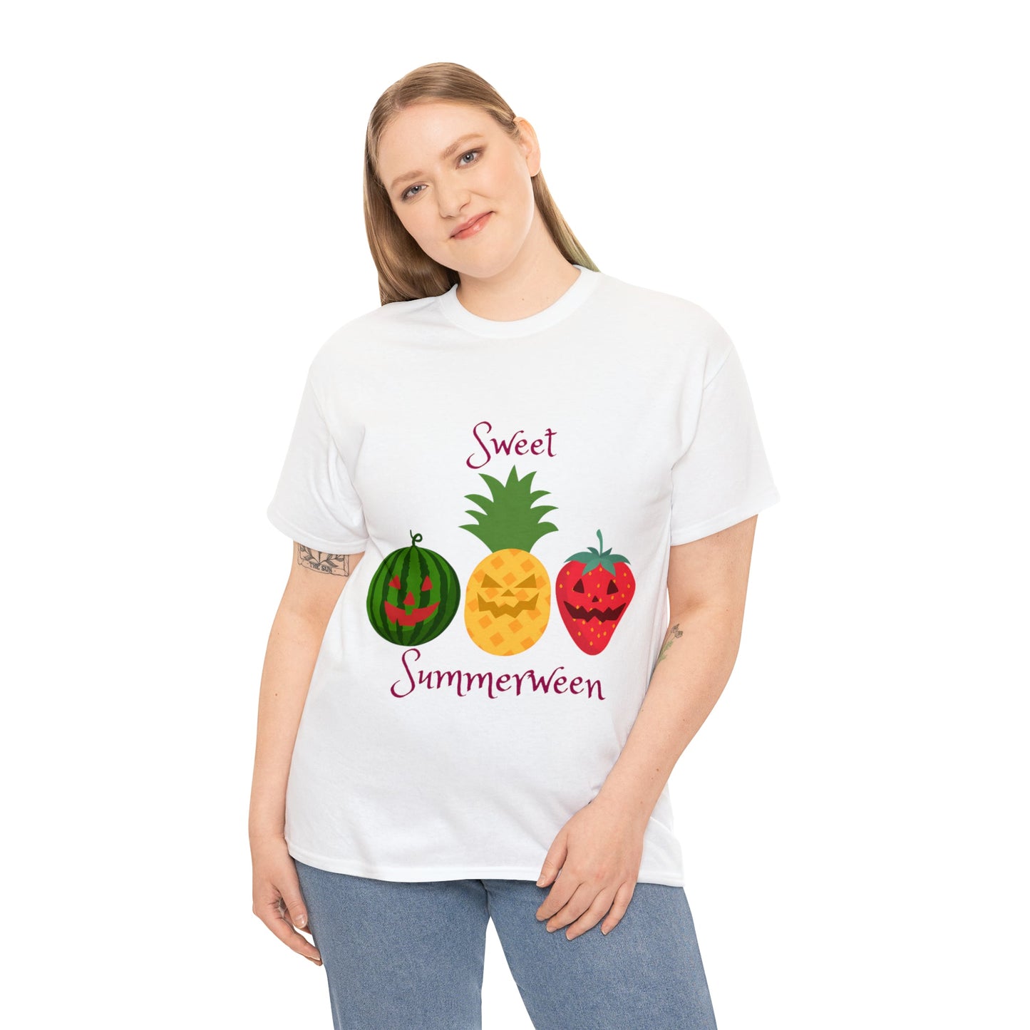 Sweet Summerween Shirt Tee Watermelon Pineapple Strawberry Jack o lantern FaceT - ShirtVTZdesignsWhiteSCrew neckDTGhalloween