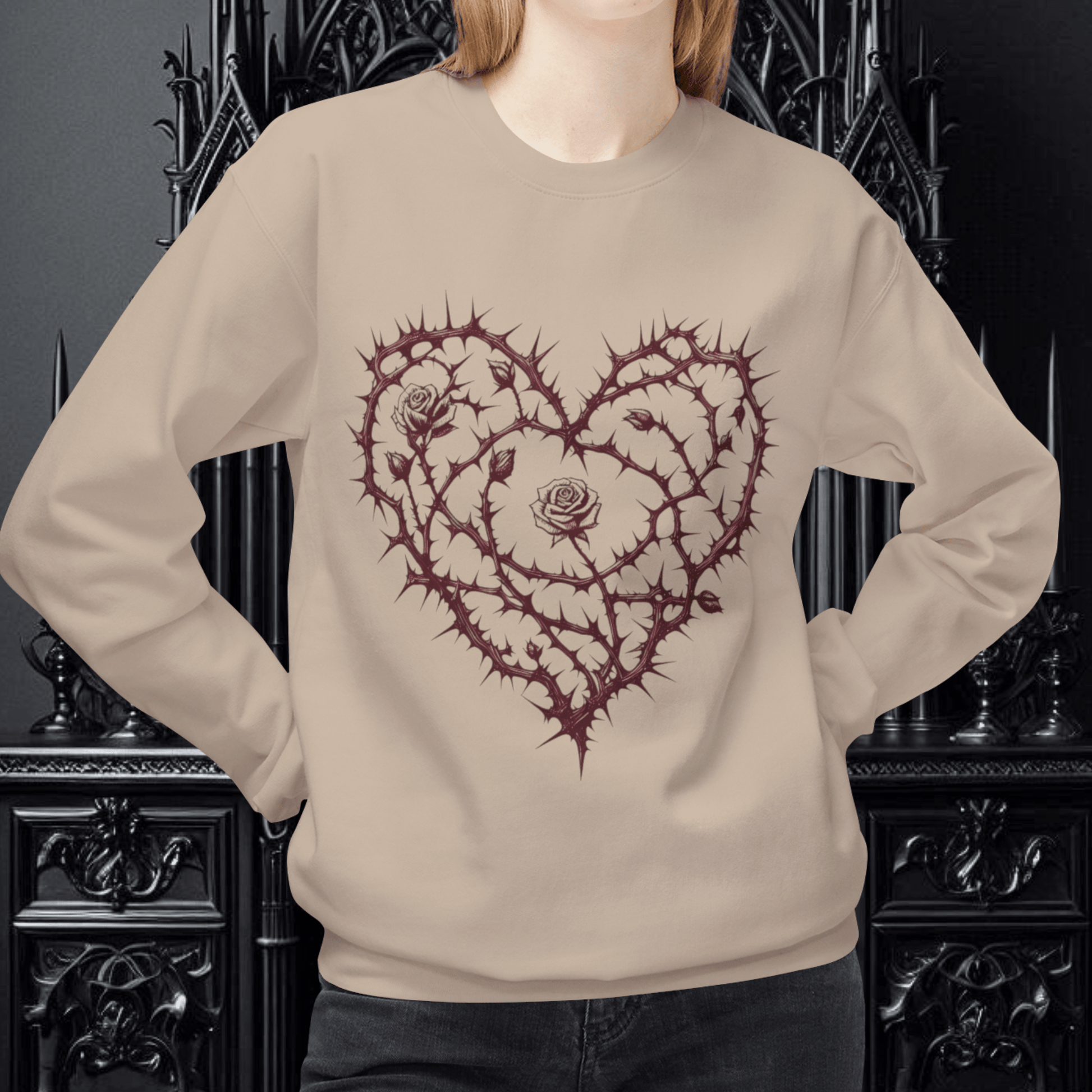 Thorns and Roses Heart Pullover SweatshirtSweatshirtVTZdesignsSandSclothingdarkgothic