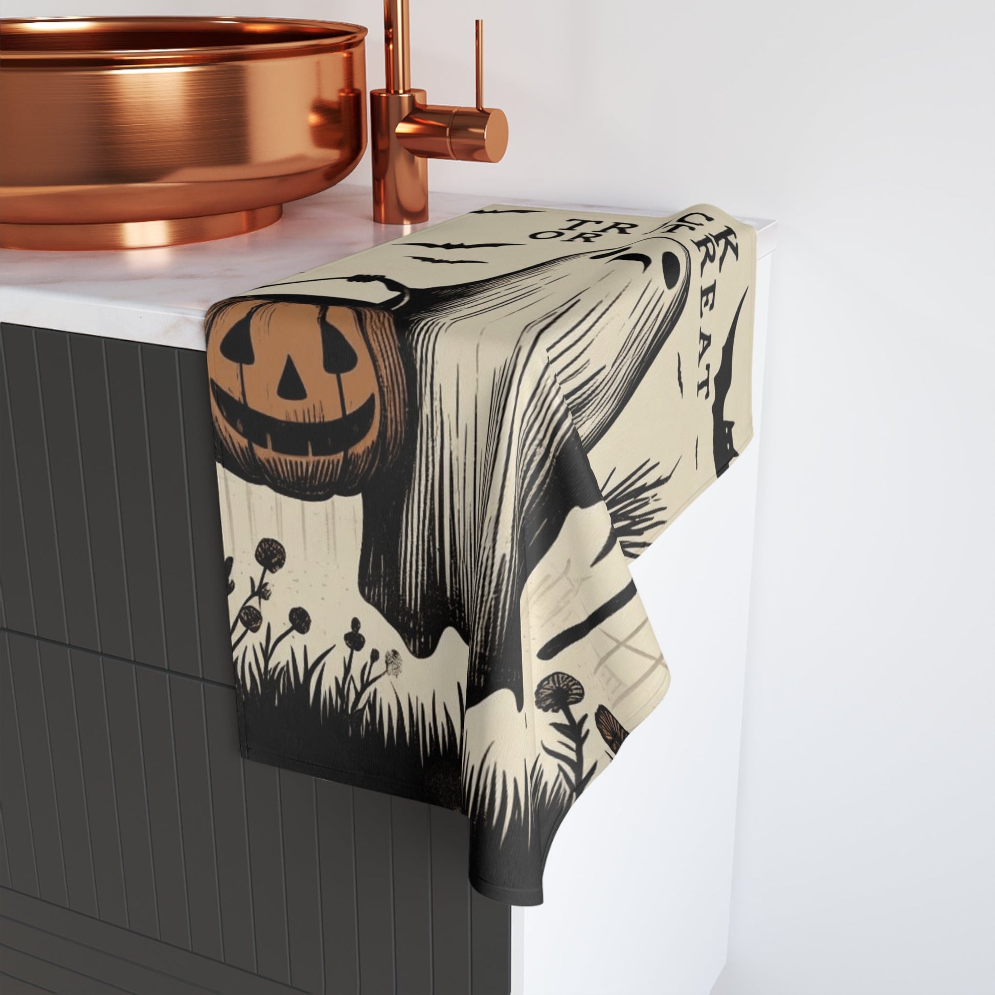 Trick Or Treat Hand TowelHome DecorVTZdesignsWhite base28" × 16"BathBathroomghost