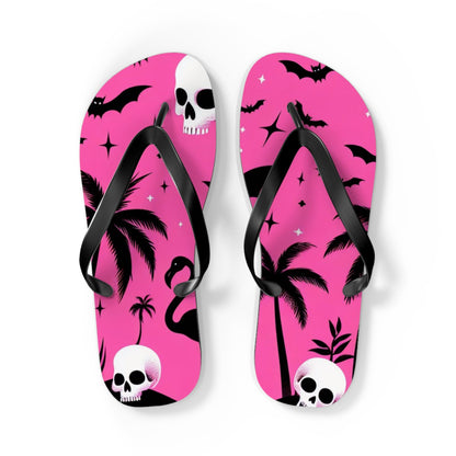 Tropical Bats and Skulls Flip FlopsShoesVTZdesignsLBlack solebatsblackflamingo