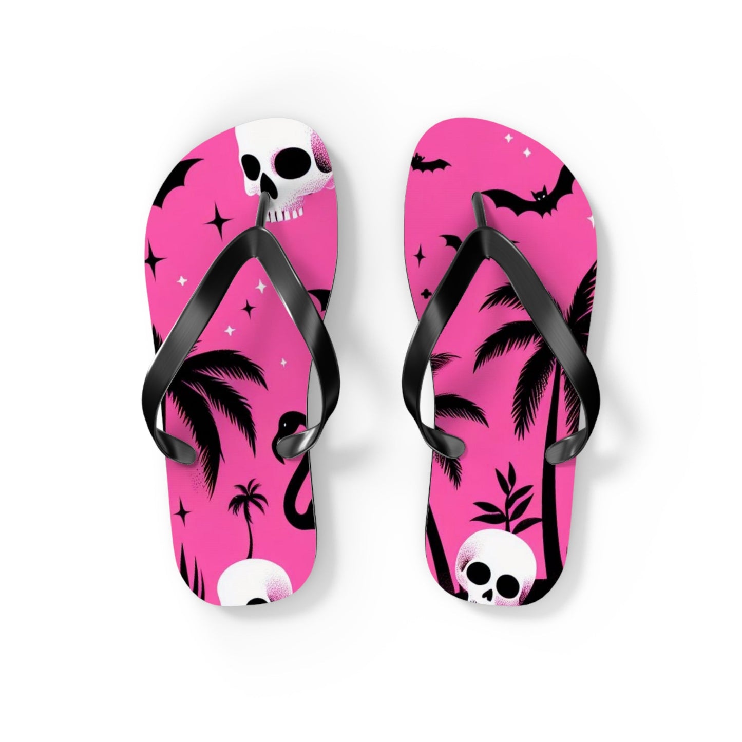 Tropical Bats and Skulls Flip FlopsShoesVTZdesignsSBlack solebatsblackflamingo