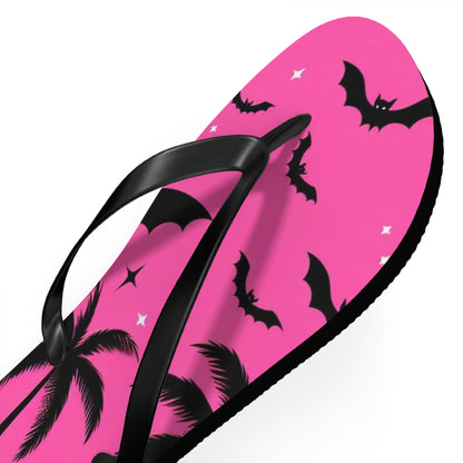 Tropical Bats and Skulls Flip FlopsShoesVTZdesignsXLBlack solebatsblackflamingo