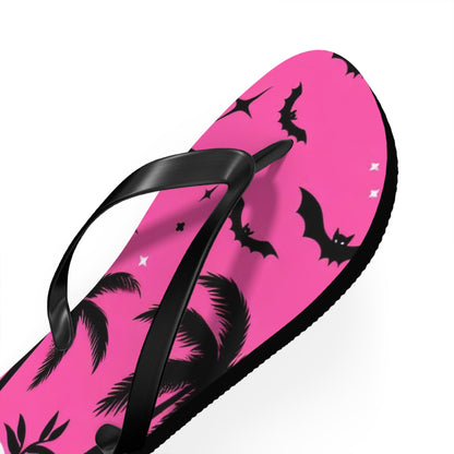 Tropical Bats and Skulls Flip FlopsShoesVTZdesignsXLBlack solebatsblackflamingo