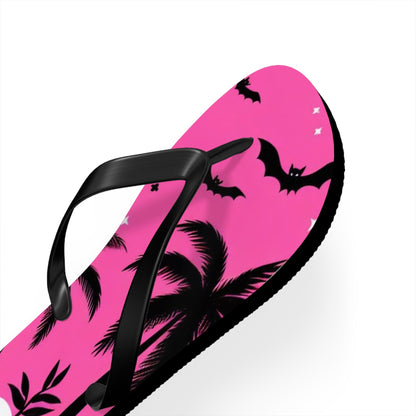 Tropical Bats and Skulls Flip FlopsShoesVTZdesignsXLBlack solebatsblackflamingo