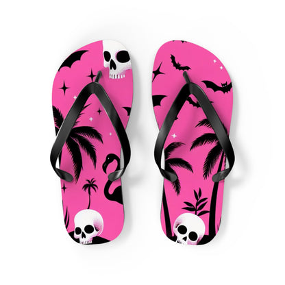 Tropical Bats and Skulls Flip FlopsShoesVTZdesignsMBlack solebatsblackflamingo