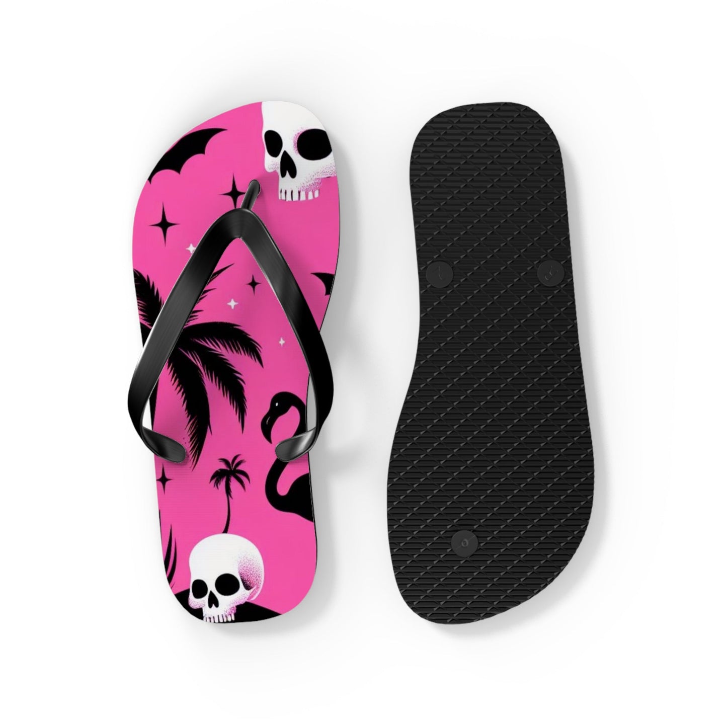 Tropical Bats and Skulls Flip FlopsShoesVTZdesignsXLBlack solebatsblackflamingo