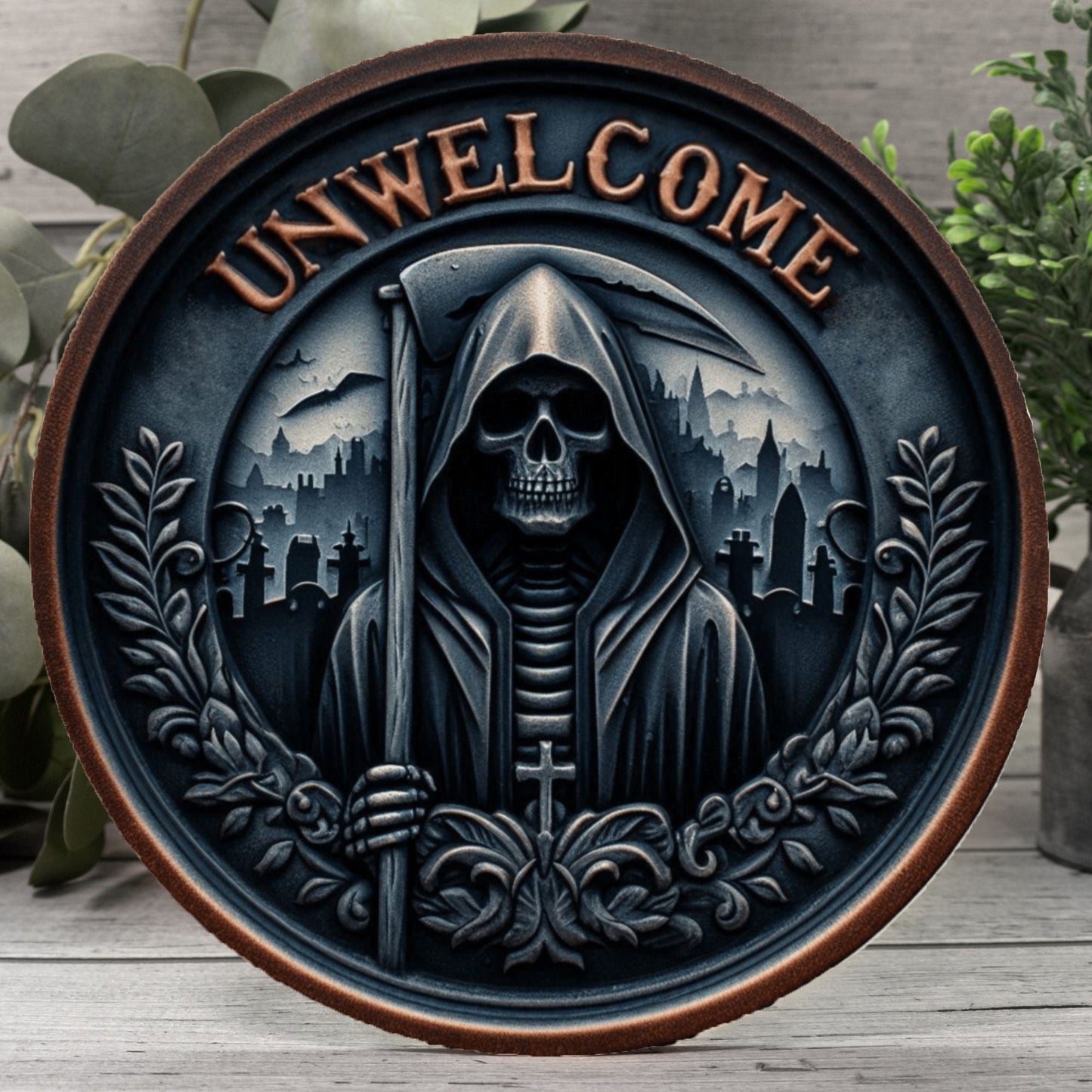 Unwelcome Reaper 12" Wood SignWall DecorVTZdesignsArt & Wall Decordoor signgoth