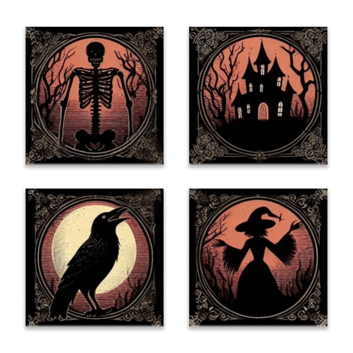 Vintage Inspired Halloween Coasters Set of 4VTZdesignsWhiteOne Size