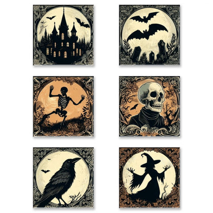 Vintage Inspired Halloween Coasters Set of 6VTZdesignsWhiteOne Size