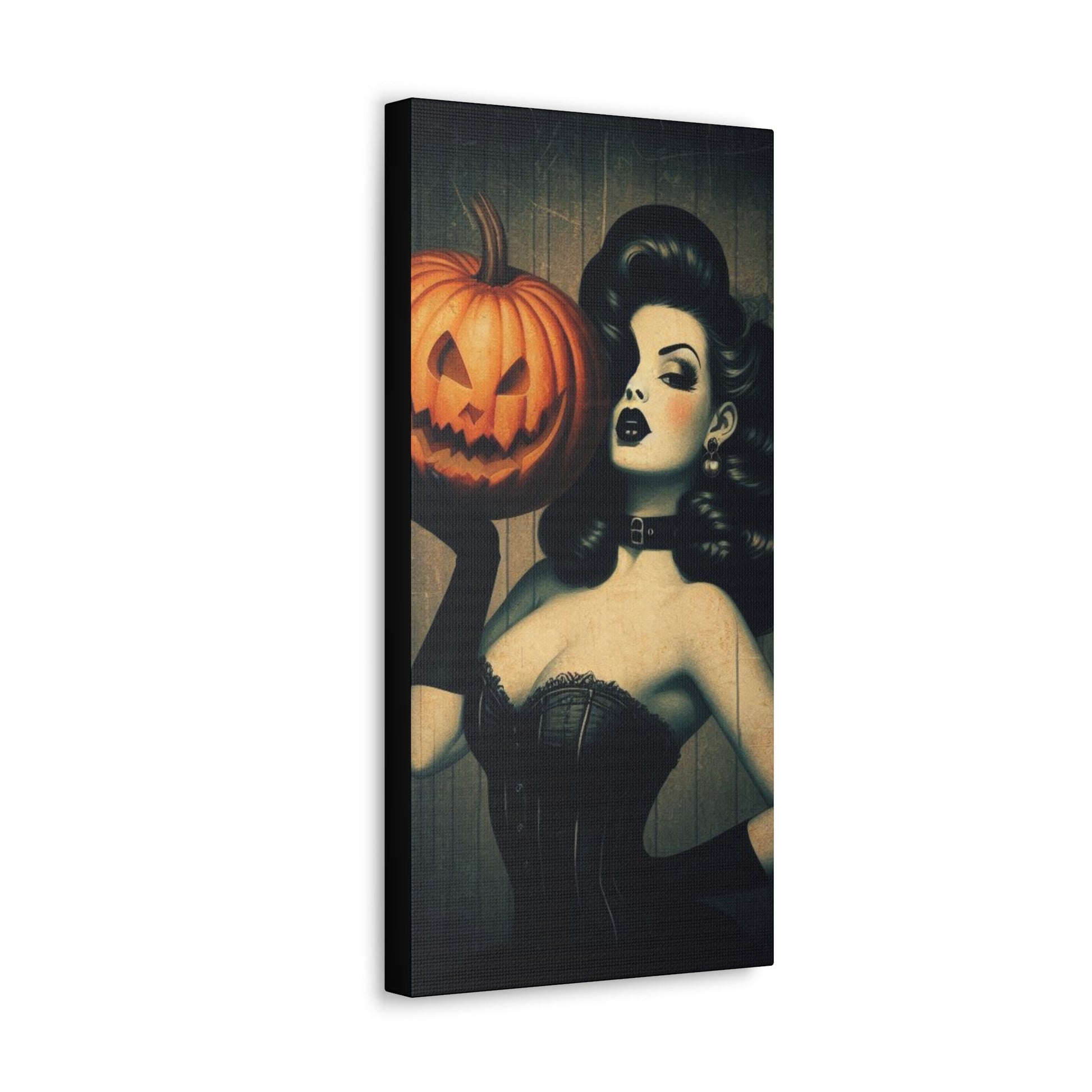 Vintage Pinup Girl Holding Pumpkin Canvas Gallery WrapCanvasVTZdesigns10″ x 20″1.25"Art & Wall DecorCanvascanvas art