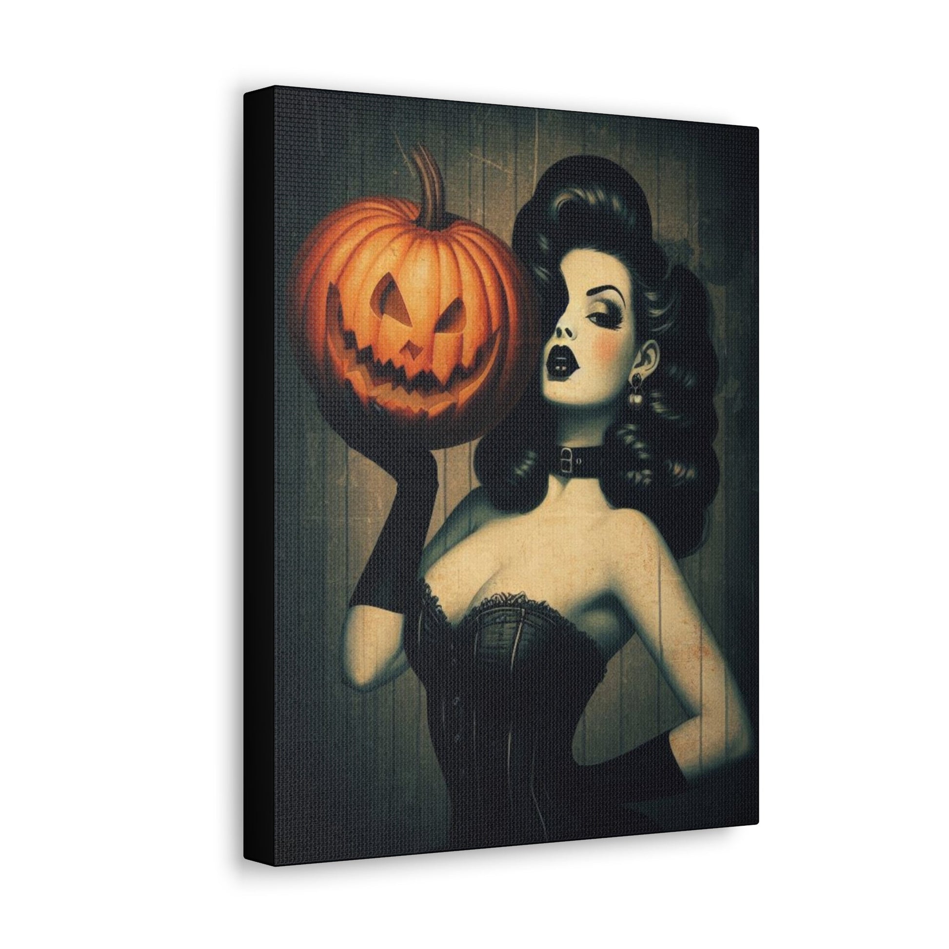 Vintage Pinup Girl Holding Pumpkin Canvas Gallery WrapCanvasVTZdesigns11″ x 14″1.25"Art & Wall DecorCanvascanvas art