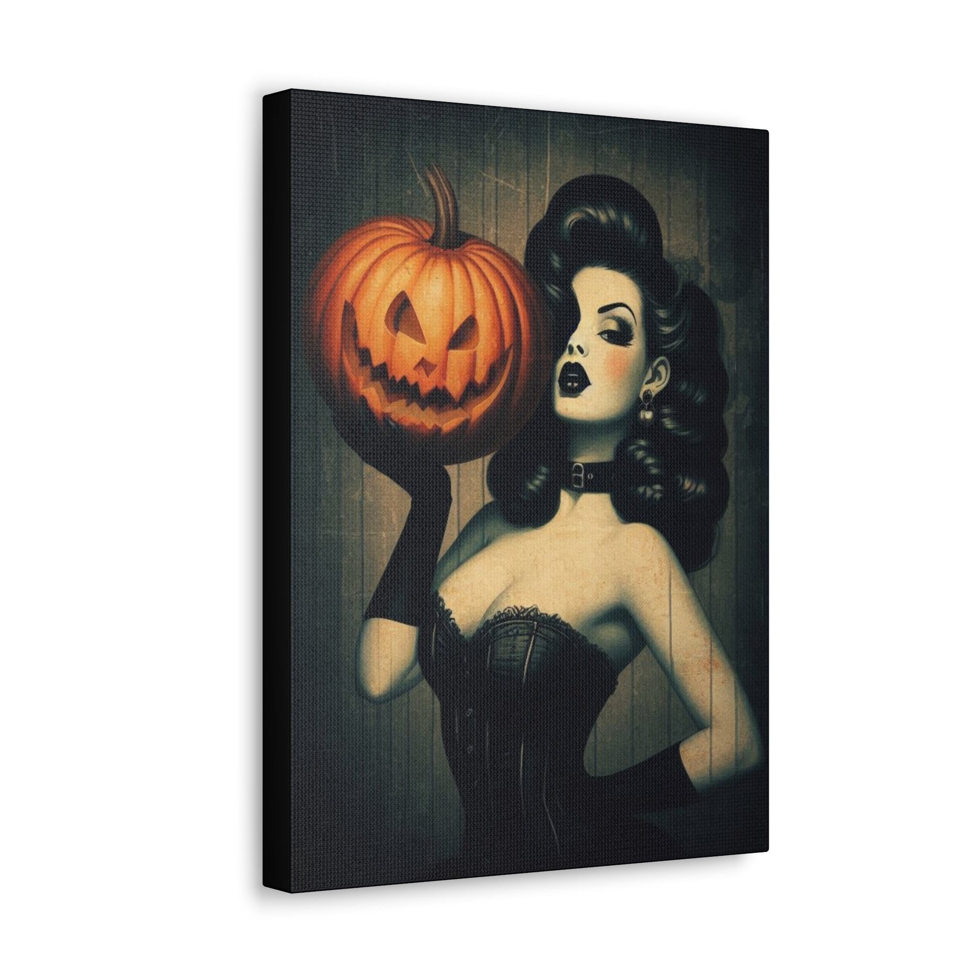 Vintage Pinup Girl Holding Pumpkin Canvas Gallery WrapCanvasVTZdesigns12″ x 16″1.25"Art & Wall DecorCanvascanvas art