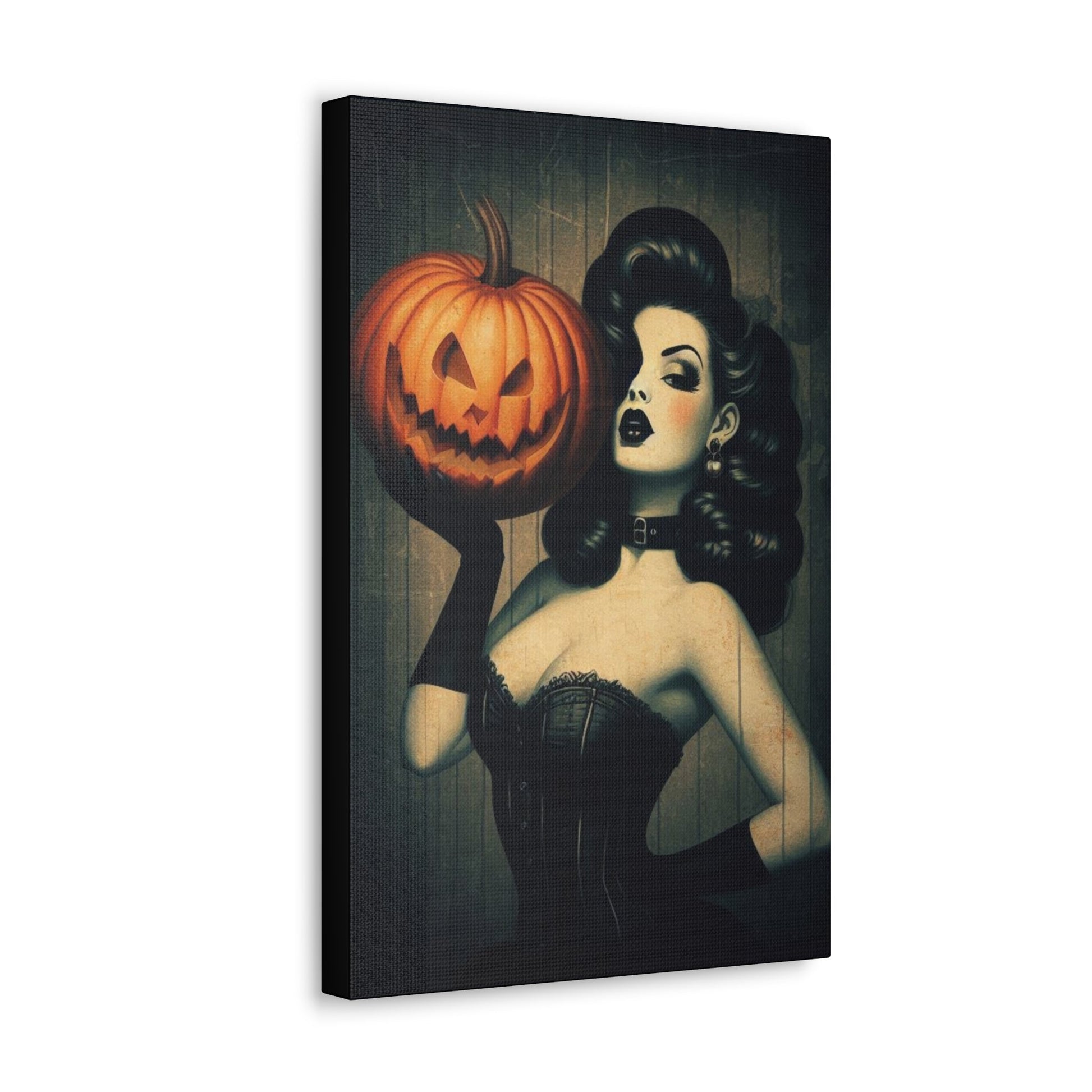 Vintage Pinup Girl Holding Pumpkin Canvas Gallery WrapCanvasVTZdesigns12" x 18"1.25"Art & Wall DecorCanvascanvas art