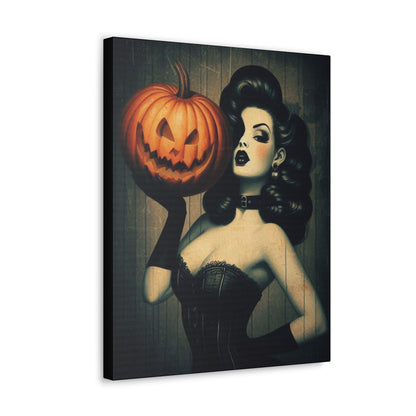 Vintage Pinup Girl Holding Pumpkin Canvas Gallery WrapCanvasVTZdesigns16″ x 20″1.25"Art & Wall DecorCanvascanvas art