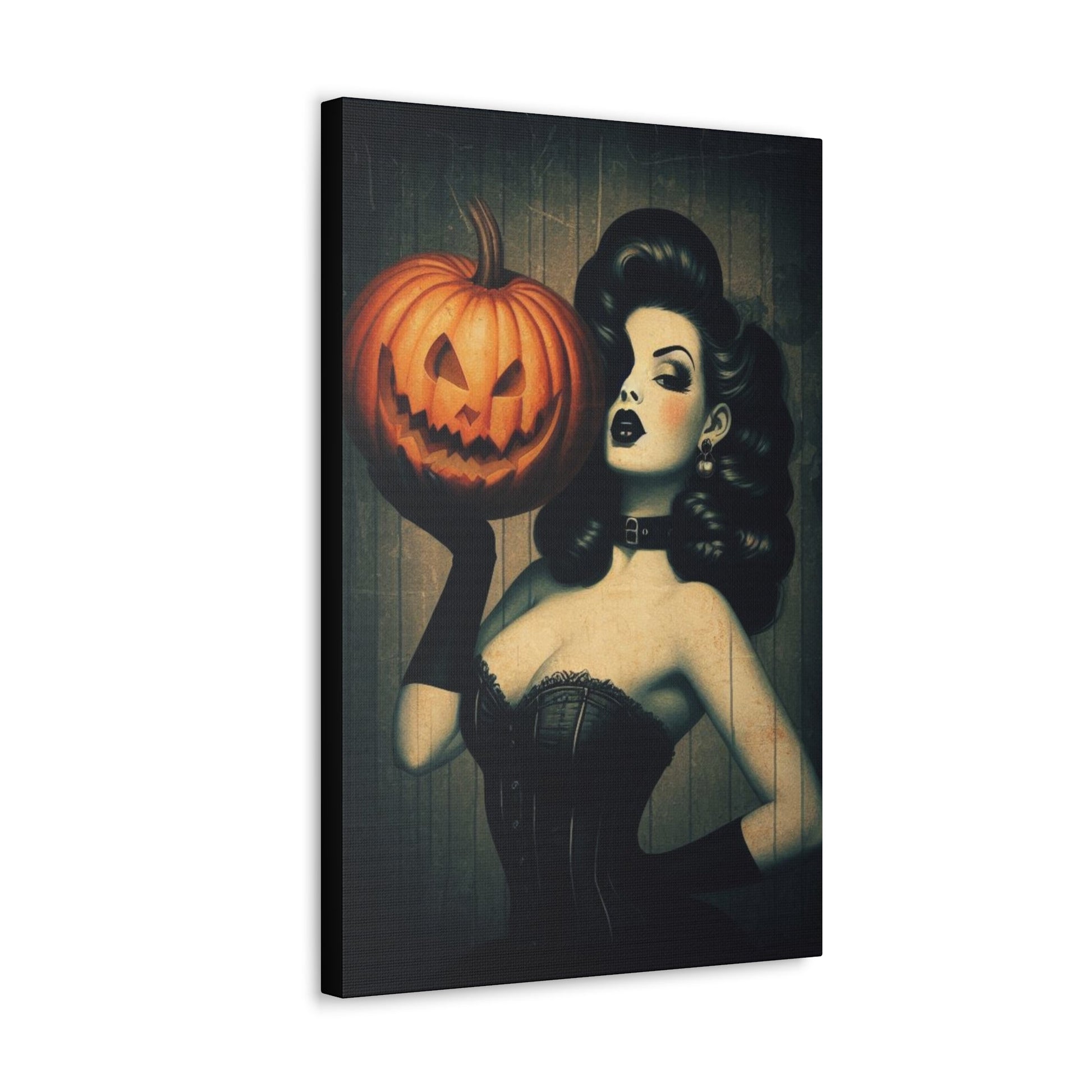 Vintage Pinup Girl Holding Pumpkin Canvas Gallery WrapCanvasVTZdesigns16″ x 24″1.25"Art & Wall DecorCanvascanvas art