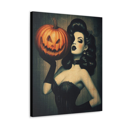 Vintage Pinup Girl Holding Pumpkin Canvas Gallery WrapCanvasVTZdesigns20″ x 24″1.25"Art & Wall DecorCanvascanvas art