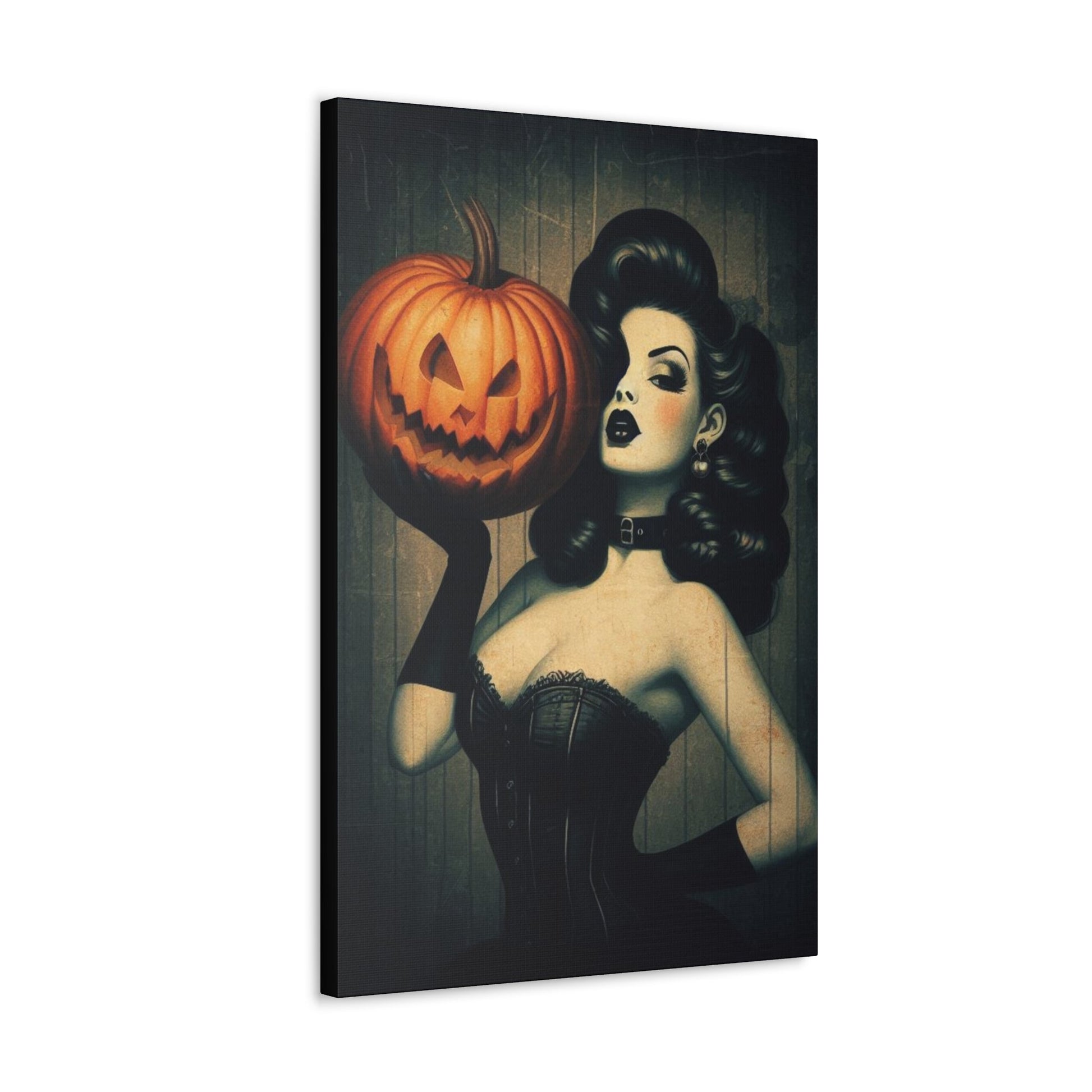 Vintage Pinup Girl Holding Pumpkin Canvas Gallery WrapCanvasVTZdesigns20″ x 30″1.25"Art & Wall DecorCanvascanvas art