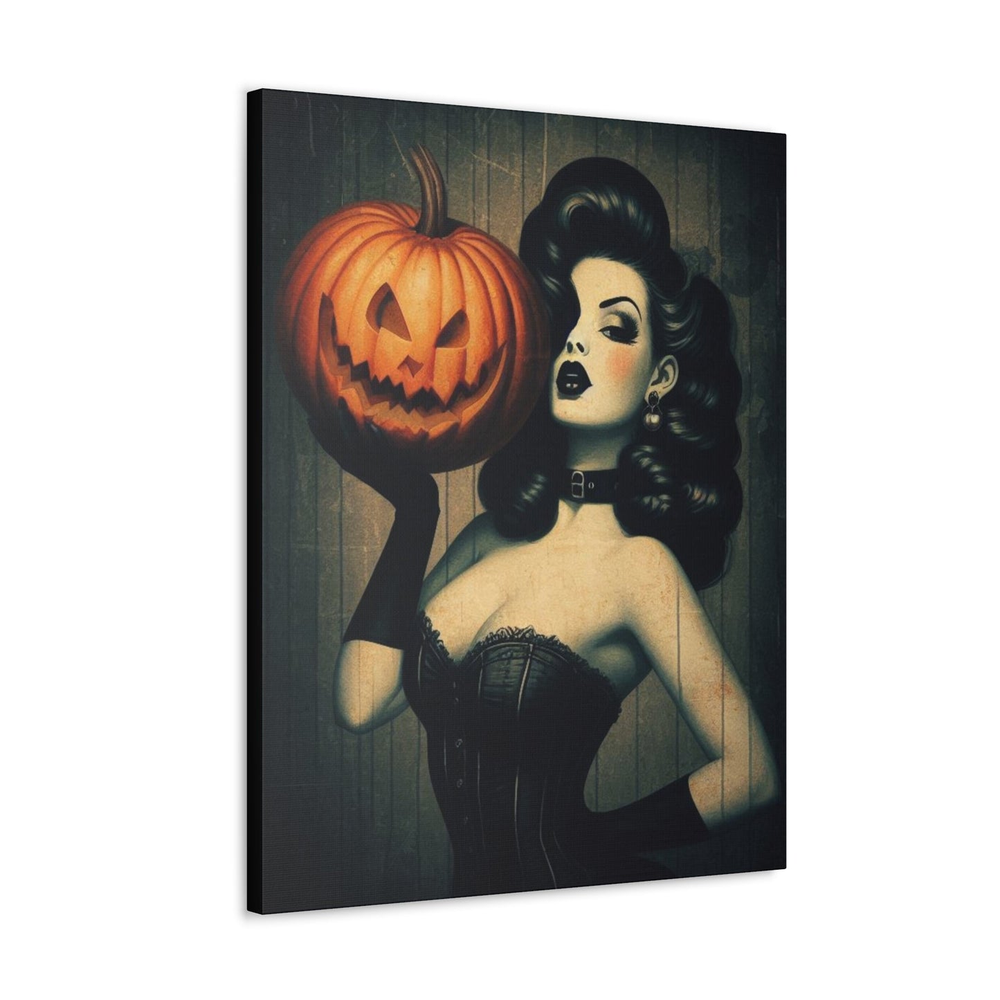 Vintage Pinup Girl Holding Pumpkin Canvas Gallery WrapCanvasVTZdesigns24″ x 30″1.25"Art & Wall DecorCanvascanvas art