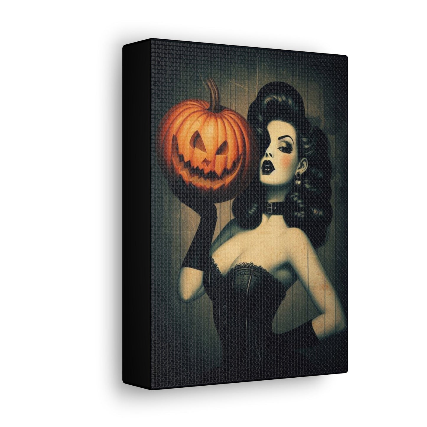 Vintage Pinup Girl Holding Pumpkin Canvas Gallery WrapCanvasVTZdesigns5″ x 7″1.25"Art & Wall DecorCanvascanvas art