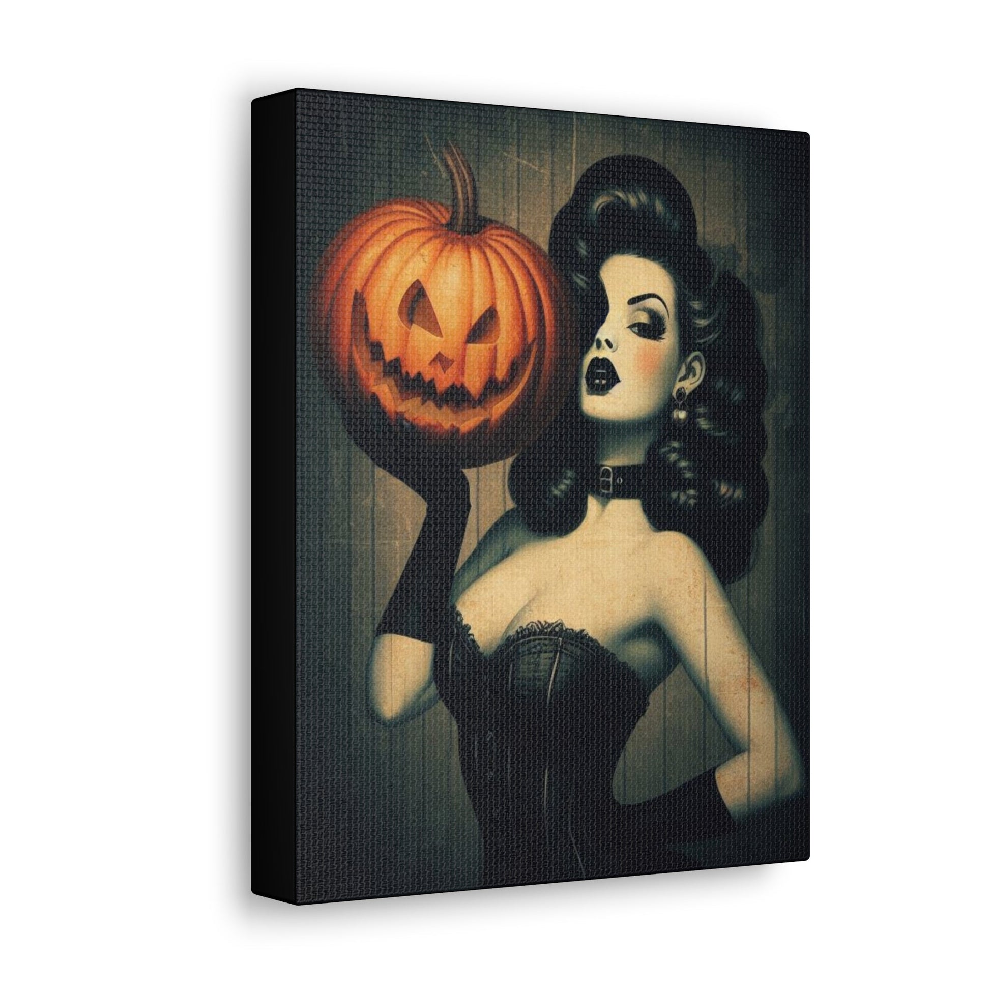 Vintage Pinup Girl Holding Pumpkin Canvas Gallery WrapCanvasVTZdesigns8″ x 10″1.25"Art & Wall DecorCanvascanvas art