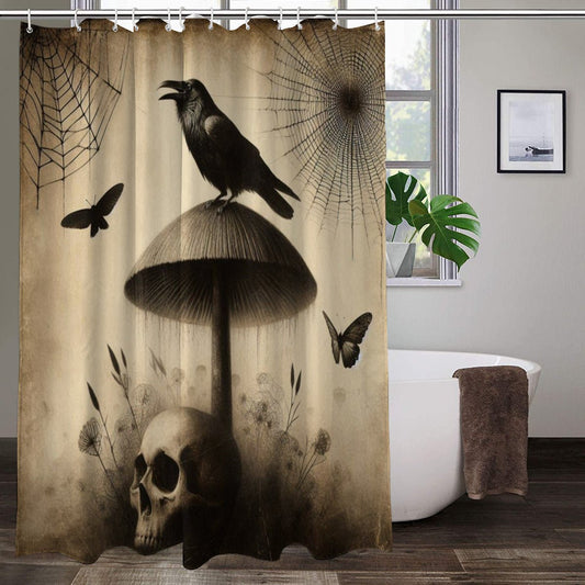 Vintage Raven On Mushroom Shower CurtainVTZdesignsWhiteOne size