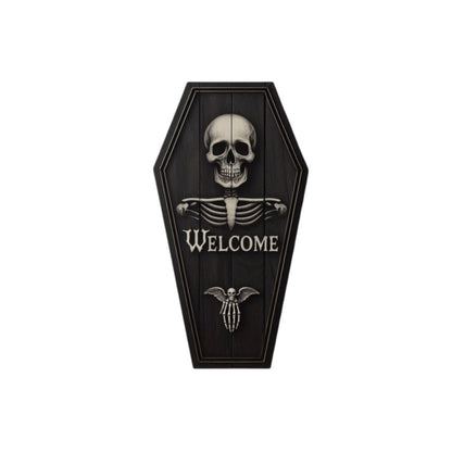 Welcome Coffin Wood Sign With SkeletonVTZdesignsWhite16x16Inch