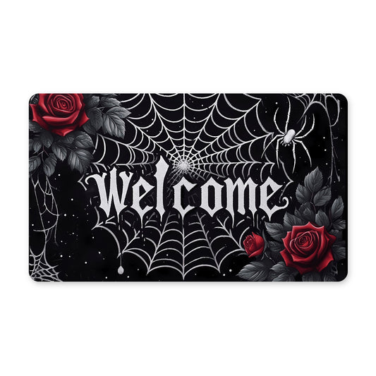 Welcome Spiderweb Rubber DoormatdoormatsVTZdesigns30x18Whitedecordoormatsgoth